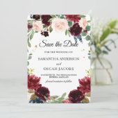 Landelijke Bourgondië Marineblauw & Rode Bloemen F Save The Date (Staand voorkant)