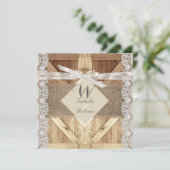 Landelijke bruiloft deur beige witte kant hout jut kaart (Staand voorkant)