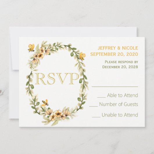 Landelijke Bumble Bee Bloemen Bruiloft RSVP Kaart (Voorkant)