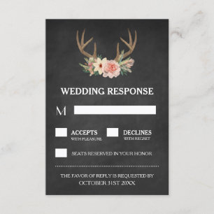 Landelijke Chalkboard Deer Antler Wedding RSVP-kaa RSVP Kaartje