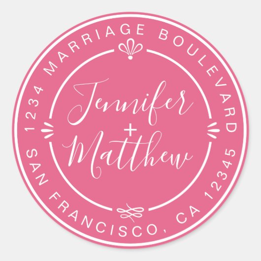 Landelijke chique trouwmonogram retouradres roze ronde sticker (Voorkant)