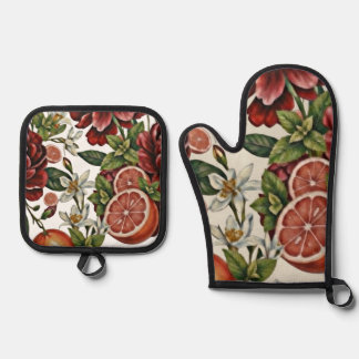 Landelijke Citrus Bloemige zomer Ovenwant & Pannenlap Set