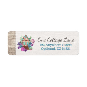 Landelijke cottage chic bloemen hut retouradres etiket