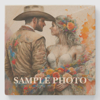 Landelijke Country Western Koppel Aangepaste Foto Stenen Onderzetter
