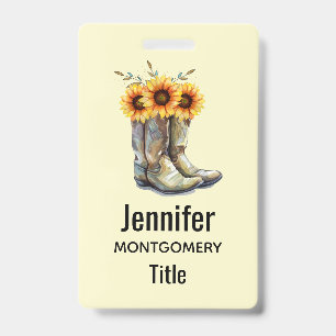 Landelijke cowboylaarzen met zonnebloemen badge