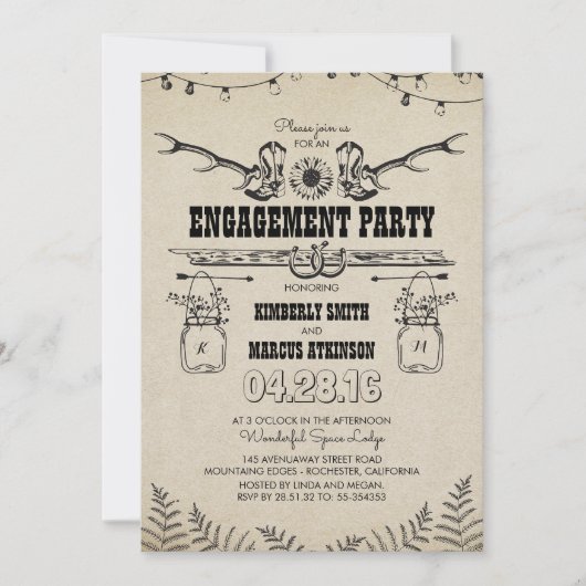 Landelijke cowboylaarzen voor verlovingsfeest kaart (Voorkant)