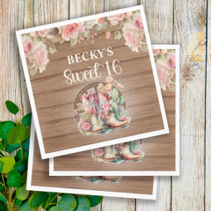 Landelijke Cowgirl Laarzen Roze Rozen Sweet 16  Servet