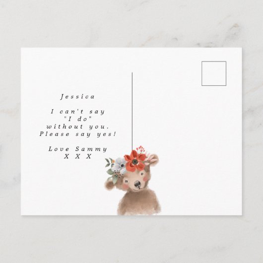 landelijke cute beer bloemige wil je mijn bloemenm aankondigingskaart (Achterkant)