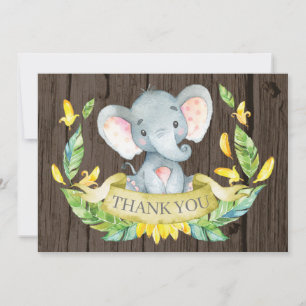 Landelijke Cute Olifant Baby Geel en Grijs Bedankkaart