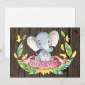 Landelijke Cute Olifant Baby Meisje Roze en Grijs Bedankkaart (Voorkant / Achterkant)