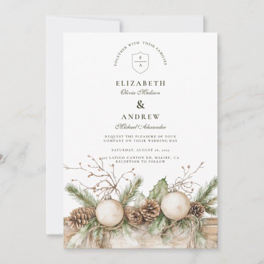 Landelijke dennenboom hanger Winter bruiloft Kaart (Voorkant)