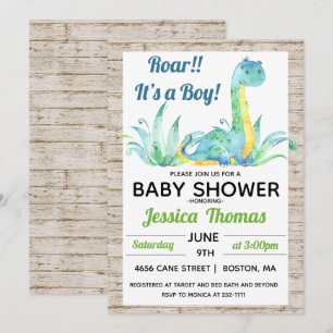 Landelijke Dinosaur Boy Baby Shower Uitnodiging