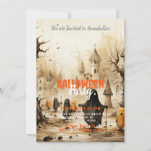 Landelijke Dorpsspoken Vleermuizen Halloween Feest Kaart