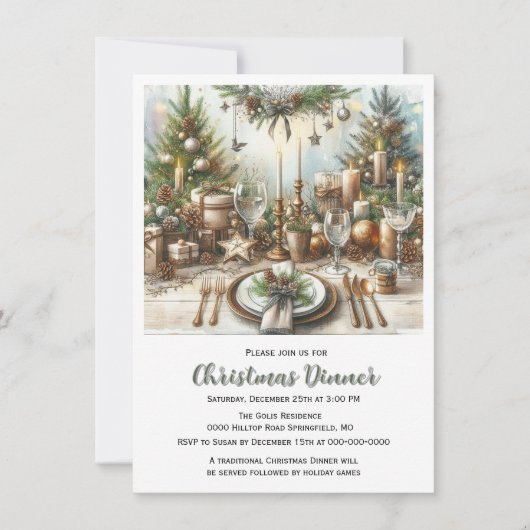 Landelijke Elegante Kerstmaaltijd Uitnodiging (Voorkant)