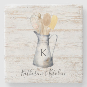 Landelijke Elegante Monogram Keuken Gereedschap Stenen Onderzetter