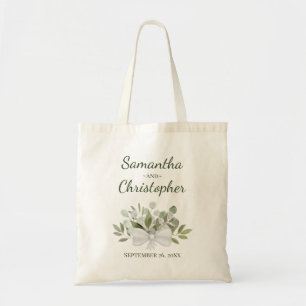 Landelijke Eucalyptus Boeket Namen Bruidspaar Trou Tote Bag