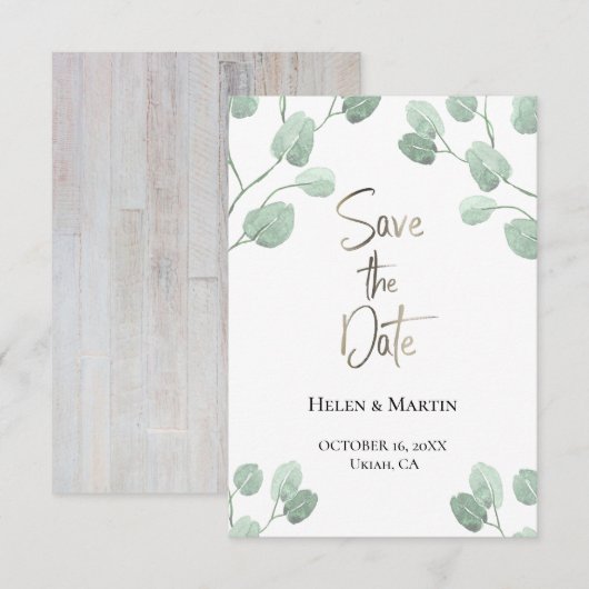 landelijke eucalyptus groen bewaar de datum kaart (Voorkant / Achterkant)