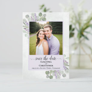 Landelijke Eucalyptus & Lavendel Paarse Trouwfoto Save The Date
