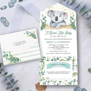Landelijke Eucalyptus Schattige Koala Beer Baby Bo All In One Uitnodiging