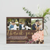 Landelijke foto dankkaart perzikrozen bedankkaart (Staand voorkant)