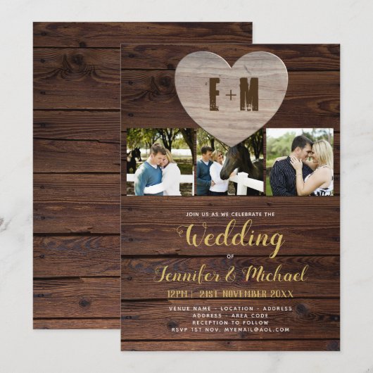 Landelijke FOTOGRAFIE Huwelijksuitnodigingen Goude Kaart (Voorkant / Achterkant)