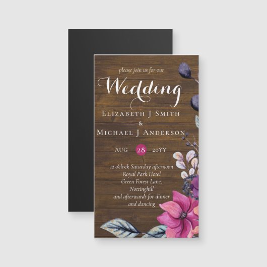 Landelijke Fuchsia Bloemen Bosbruiloft (Voorkant / Achterkant)