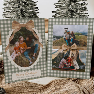 Landelijke Gingham Strik Foto Kerstkaart