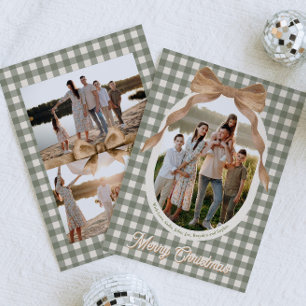 Landelijke Gingham Strik Foto Kerstkaart
