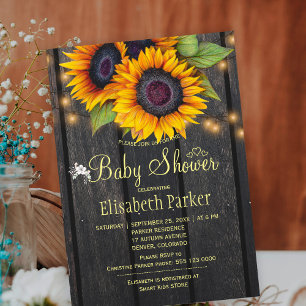Landelijke gouden zonnebloemen schuur hout baby sh kaart
