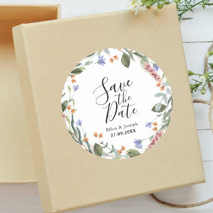 Landelijke Groene Bloemen Wilde Bloemen Trouwkaart Ronde Sticker