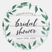 Landelijke Groene Bruidsdouche Ronde Sticker (Voorkant)