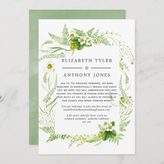 Landelijke groene bruiloft met beperkte gastlijst aankondiging (Voorkant / Achterkant)