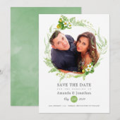 Landelijke groene foto-huwelijk save the date (Voorkant / Achterkant)
