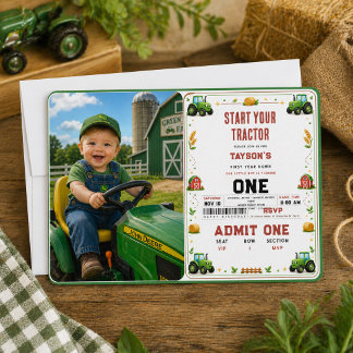 Landelijke Groene Tractor Boerderij 1e verjaardag Kaart