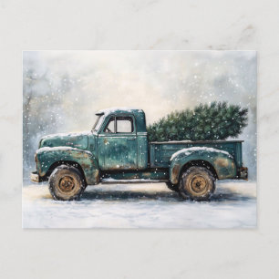 Landelijke groene vrachtwagen met kerstboom briefkaart