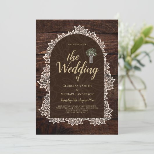 Landelijke Gypsophila Kant FOTOBRUILOFT UITNODIGIN Kaart (Staand voorkant)