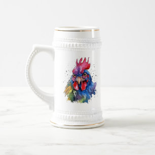 Landelijke Haan Kip Watercolor Stijl Bierpul