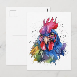 Landelijke Haan Kip Watercolor Stijl Briefkaart