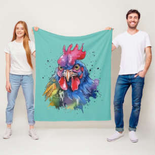 Landelijke Haan Kip Watercolor Stijl Fleece Deken