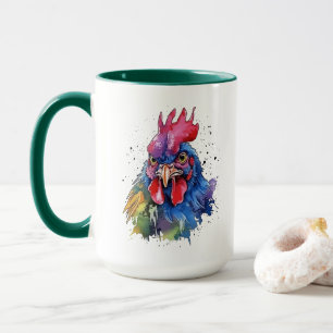 Landelijke Haan Kip Watercolor Stijl Mok