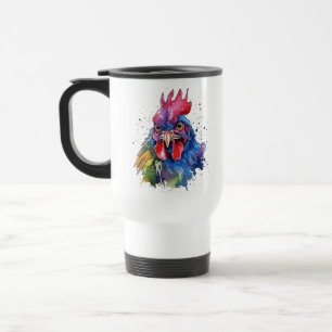 Landelijke Haan Kip Watercolor Stijl Reisbeker