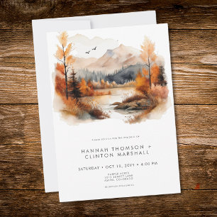 Landelijke herfst berglandschap watercolor bruilof kaart