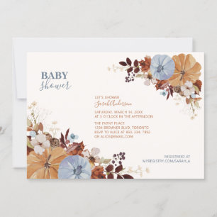 Landelijke herfst bloem blauwe babyshower uitnodig kaart