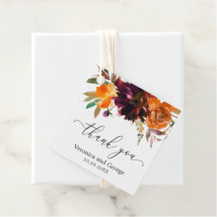 Landelijke herfst bloemige elegante trouwdag bedankjes labels