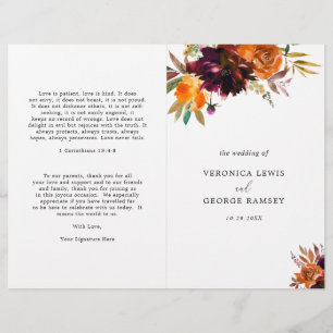 Landelijke herfst bloemige elegante trouwprogramma