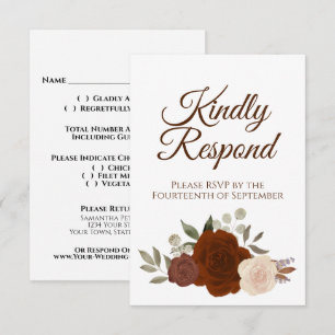 Landelijke Herfst Bloemstuk Oranje Rozen Bruiloft RSVP Kaartje