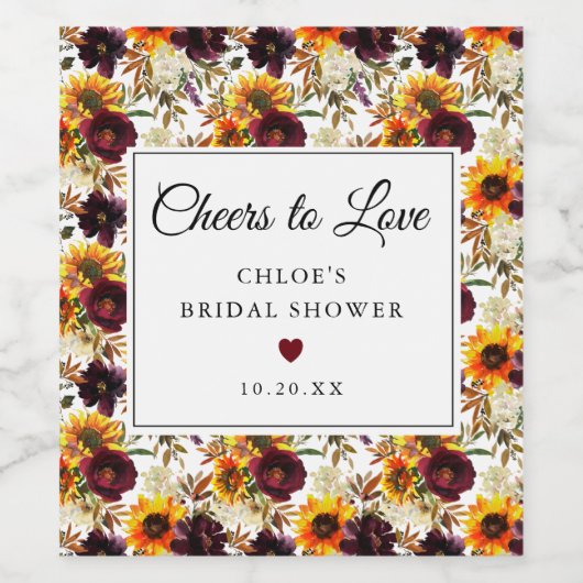 Landelijke herfst zonnebloem bloem bruidsdouche wijn etiket (Enkel label)