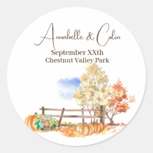 Landelijke herfstlandschap bomen & pompoenen ronde sticker