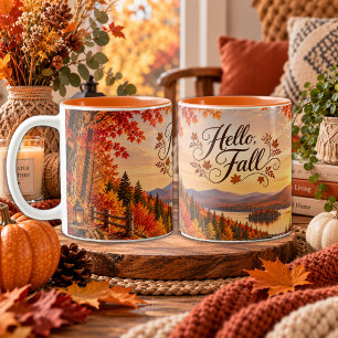 Landelijke herfstseizoen illustratie tweekleurige koffiemok