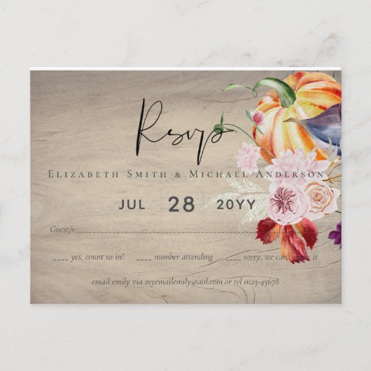 Landelijke Herfstval Pompoenen Vijgen Bloemen Brui Briefkaart (Voorkant)